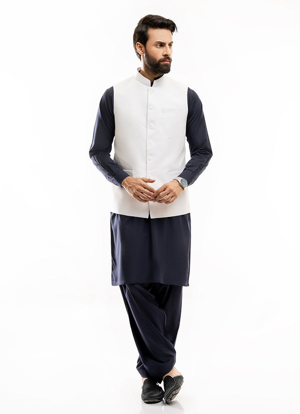 Plain-White, Estash Wool Blend Waist Coat