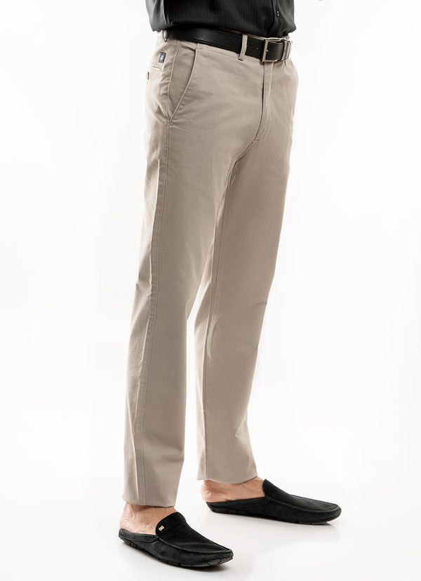 Stone Plain Cotton Stretch Chino Trouser