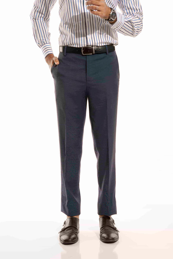 Birds Eye Textured Blue, Wool Rich Formal Trouser