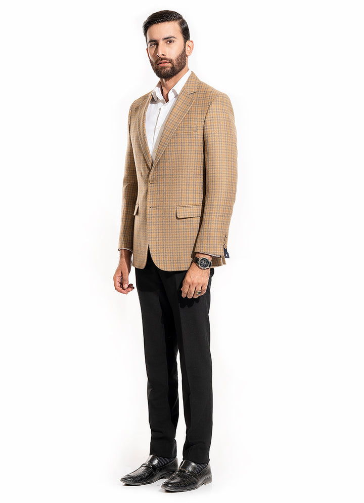 Beige Checked Blazer - Classic fit for business attire