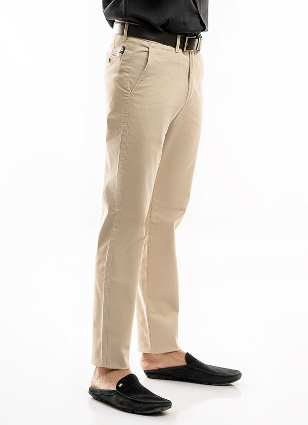 Tan Plain Cotton Stretch Chino Trouser