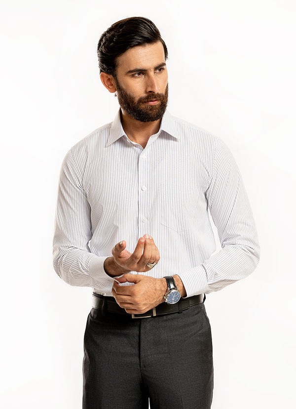 Stripes-Black & Blue on White Base, Cotton Rich Charlie Formal Shirt