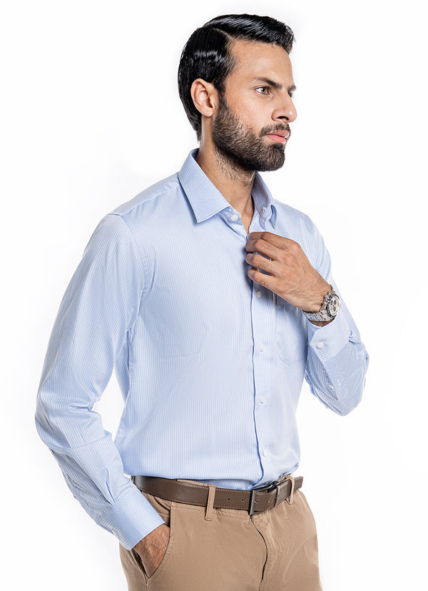 Textured Herringbone Pinstripes, Blue Spruce, Charlie Formal Shirt