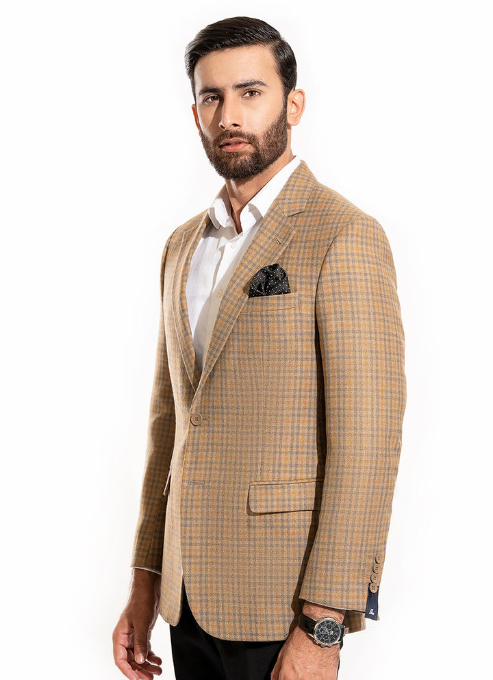 Beige Checks Tweed Blazer (SKU: 2210-00220-130-5-020) - Worsted wool classic
