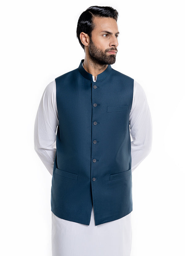 Plain Navy Blue Hi-end Delta Suiting Waist Coat