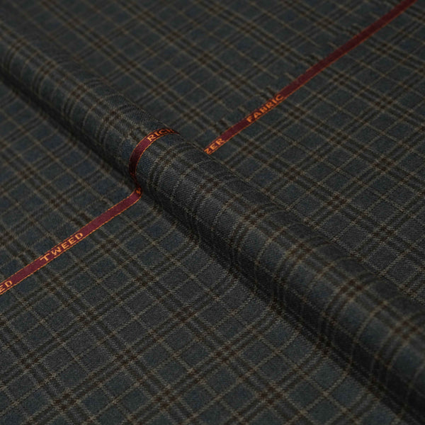 Graphite Grey Checks Wool Rich, Worsted Tweed Blazer Fabric