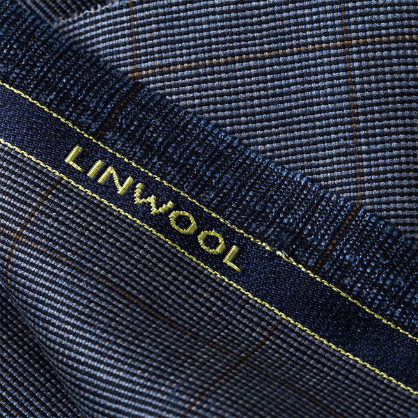 Broad Checks Dark Blue Linwool Jacketing Fabric