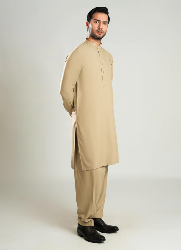 Lawrencepur Zhob brown plain shalwar kameez in comfortable poly-viscose fabric.