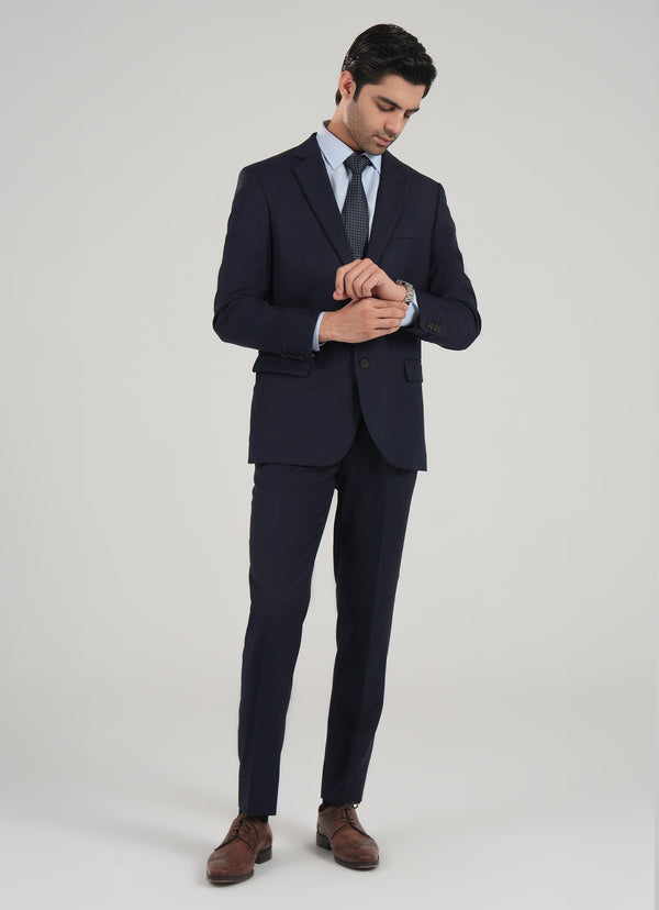 Lawrencepur blue plain 2-piece suit in Tropical Exclusive poly-wool fabric.