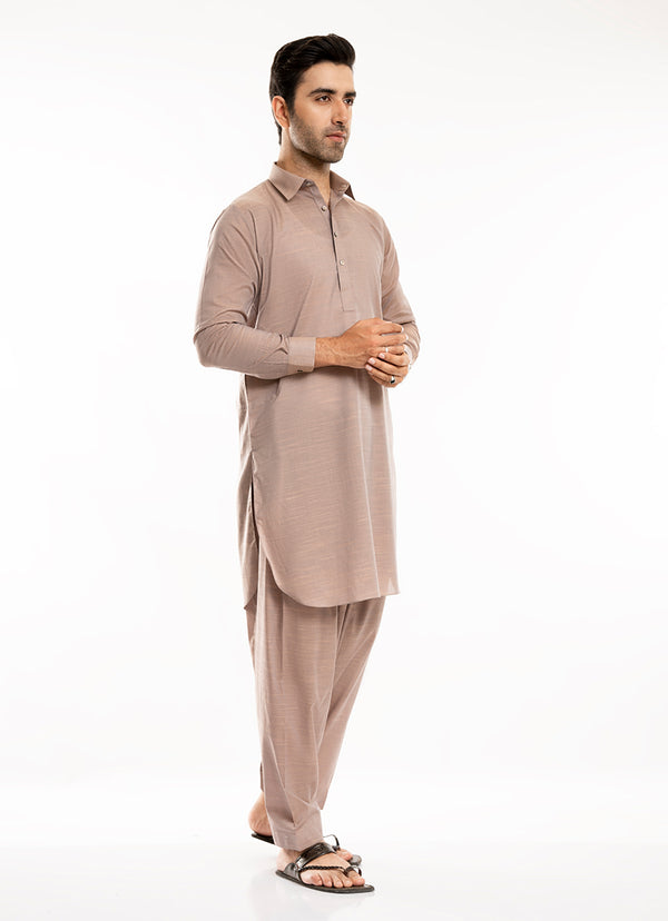 Self Textured-Burnished Gold, Yarn Dyed Melange Cotton Shalwar Kameez