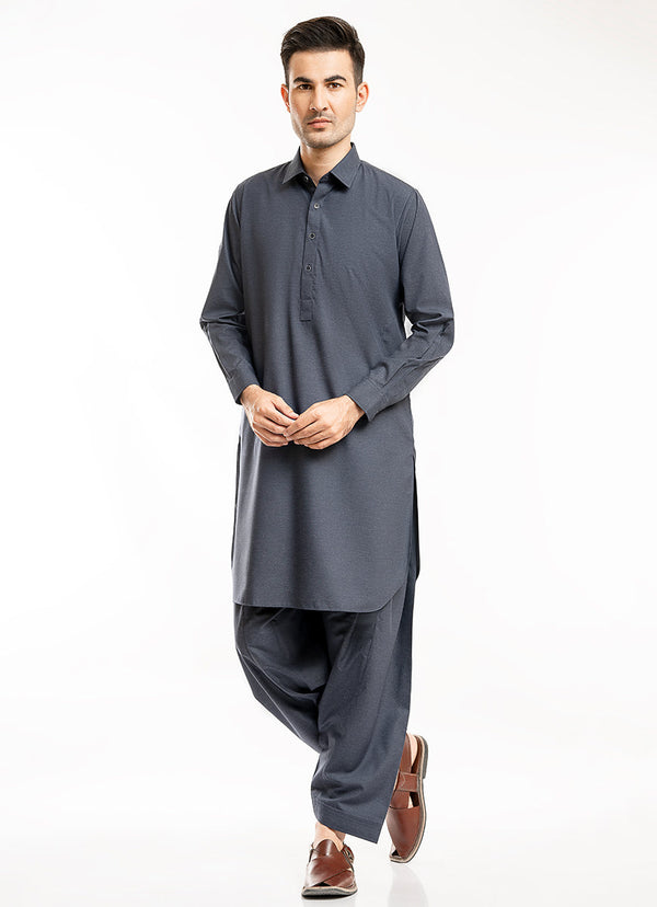 Bluish Grey Textured Delta Wash N Wear Shalwar Kameez