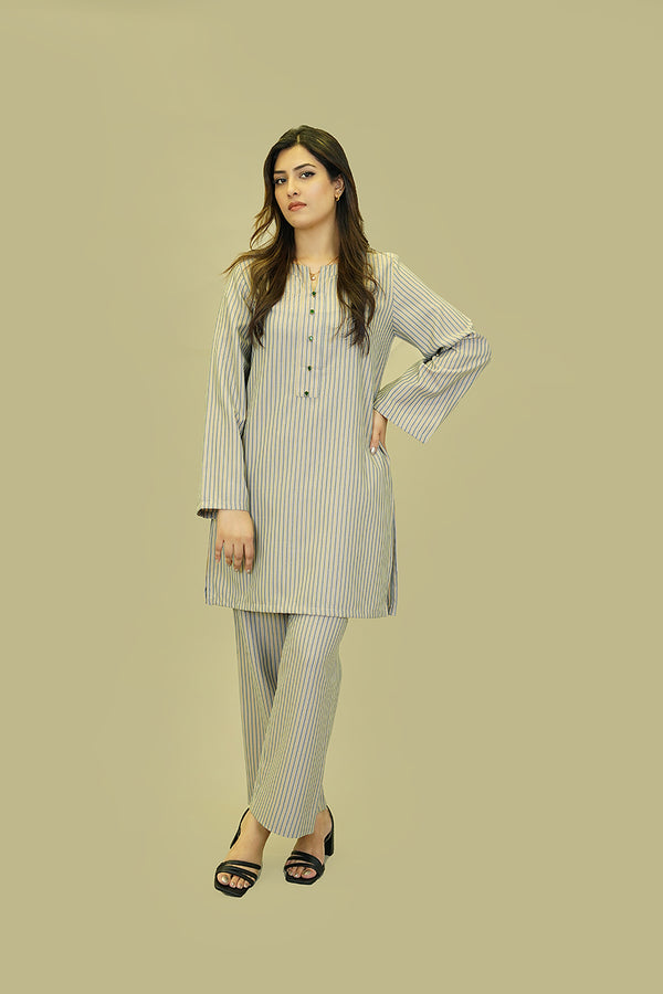 Women's Lyla Stitched Winter Two Piece Suit - Trendy Multi Stripes