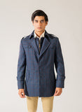 Windowpane Checks Blue Wool Rich, Worsted Tweed Double Jacket