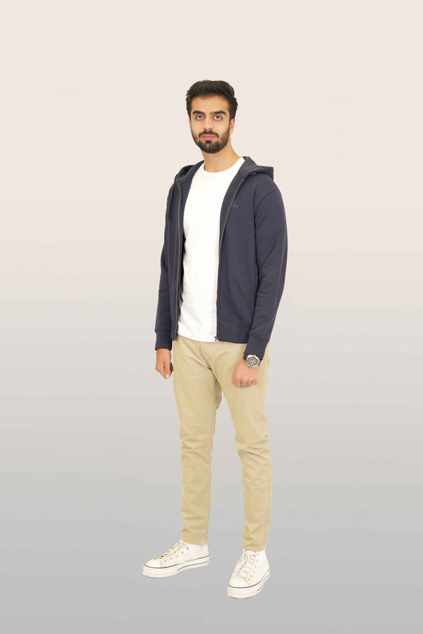 Zipper Hoodie - Woolen Fleece Navy Blue Plain