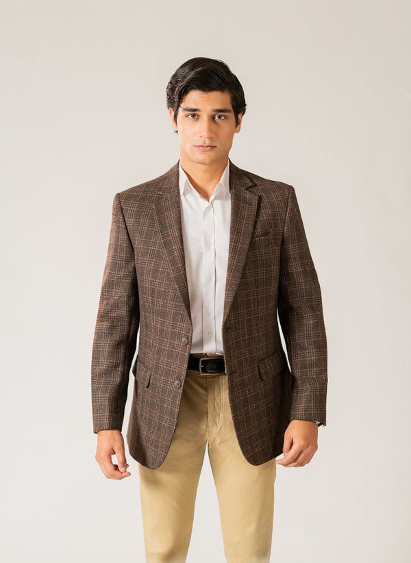 Windowpane Checks Coffee Brown, Worsted Tweed, Classic Blazer