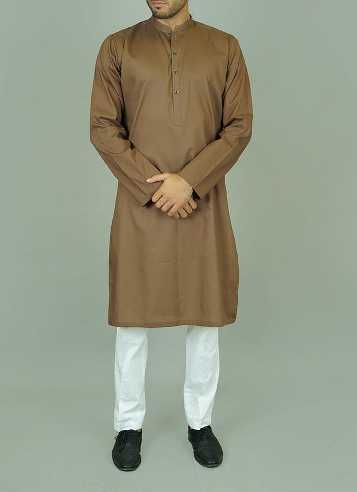 Medium Brown Plain Cotton Kurta - Men’s Summer Wear