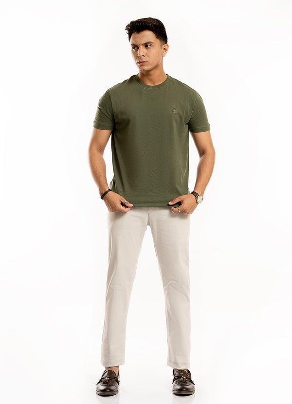 Plain-Olive Green, 100% Cotton Basic Tee