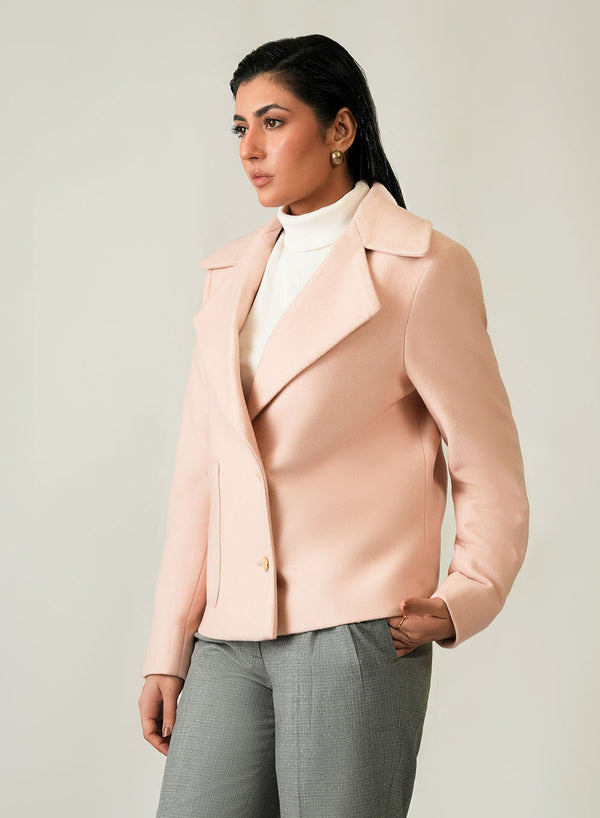 Light pink plain ladies winter jacket made from warm PV jacketing