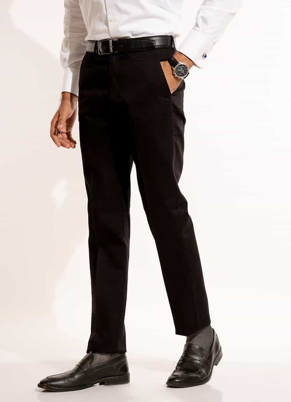 Plain Black, Wrinkle Free, 100% Cotton, Semi Formal Trouser