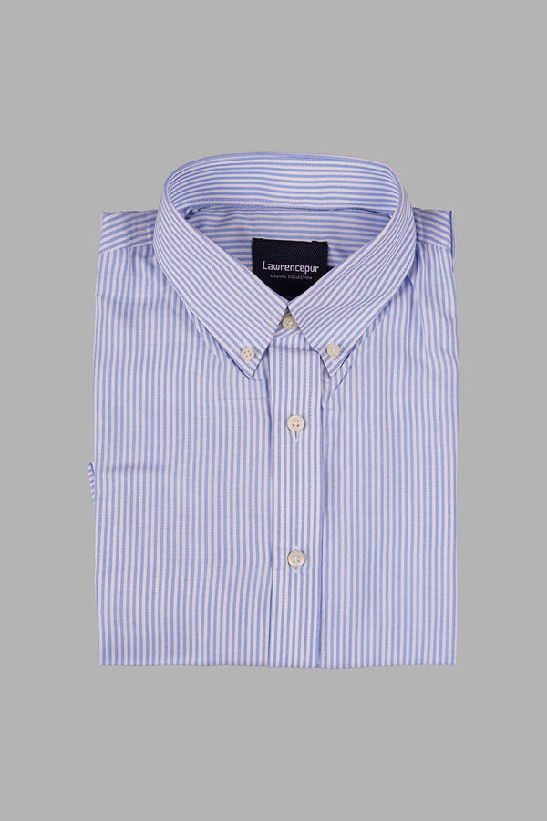 White & Blue Striped Casual Shirt by Lawrencepur