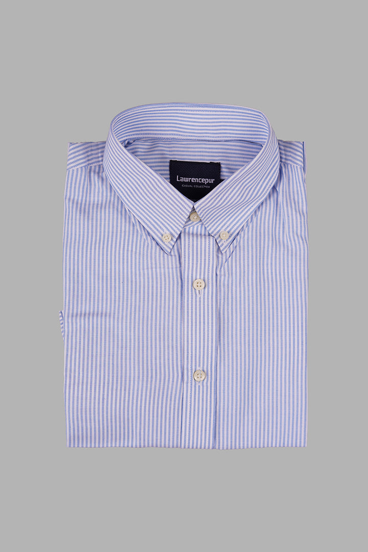 White & Blue Striped Casual Shirt by Lawrencepur