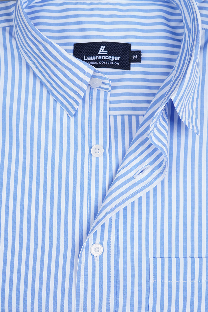 Blue Striped Shirt Side View – Breathable & Stylish