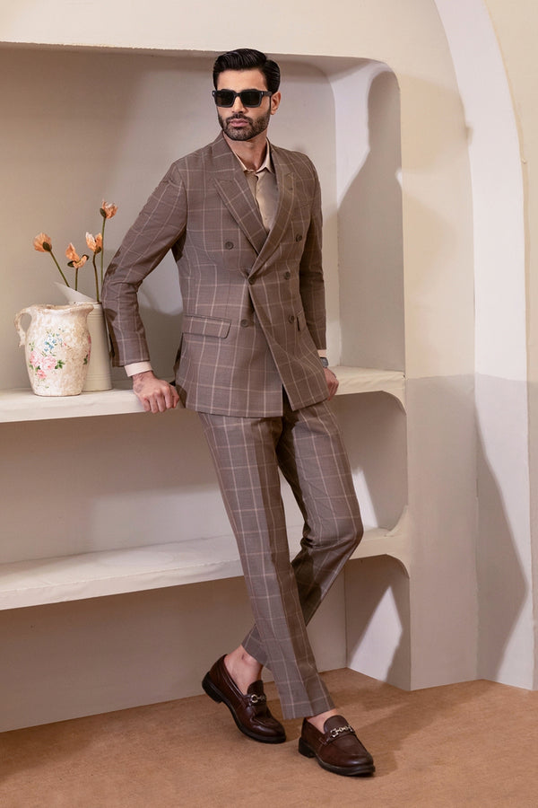 Tropical Exclusive Brown Windowpane Checks 2-Piece Suit