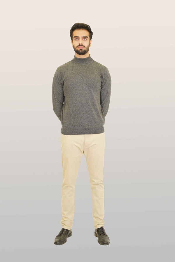 Light Grey Plain 100% Cotton High Neck Sweater