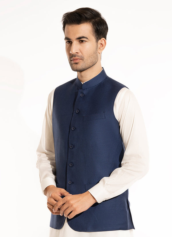 Waist Coat - Linwool Blue Plain