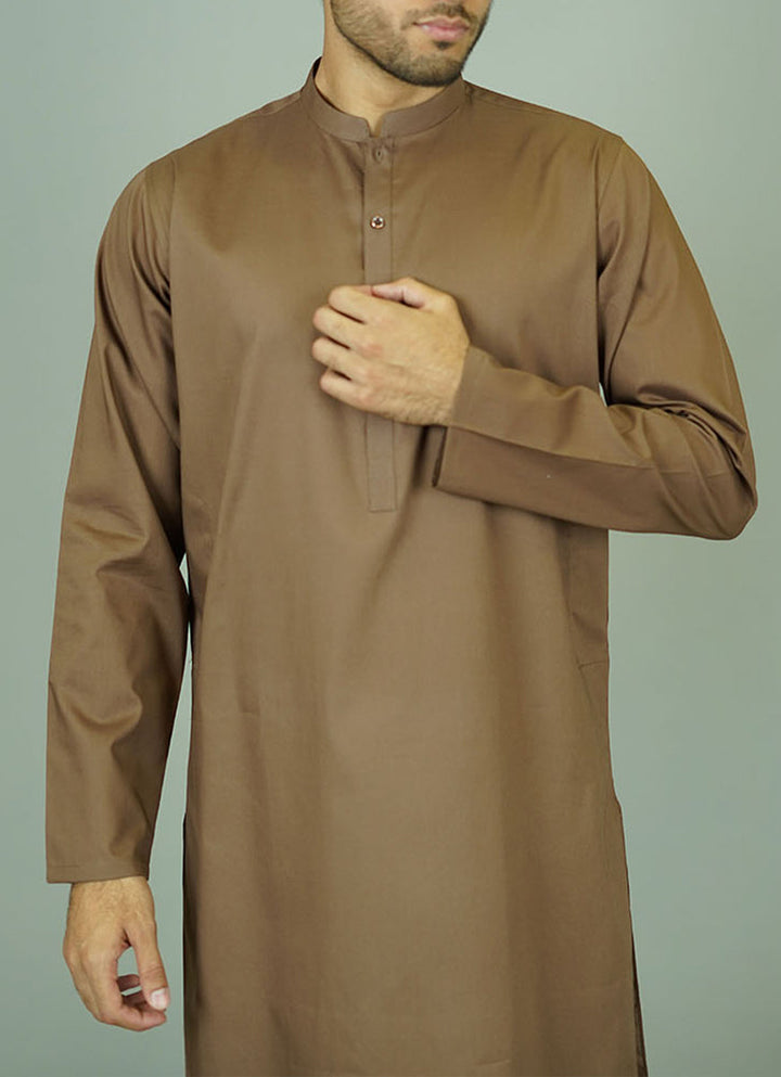 Brown men's summer kurta - Side profile showing comfortable fit