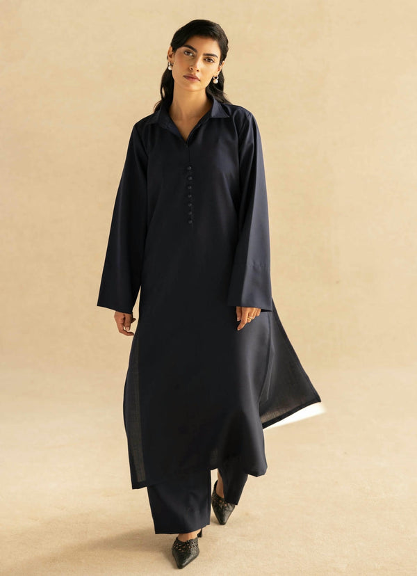 Plain-Navy Blue Lyla Wool Blend Ladies Shalwar Kameez Fabric