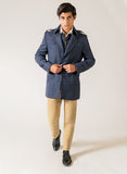 Windowpane Checks Blue Wool Rich, Worsted Tweed Double Jacket