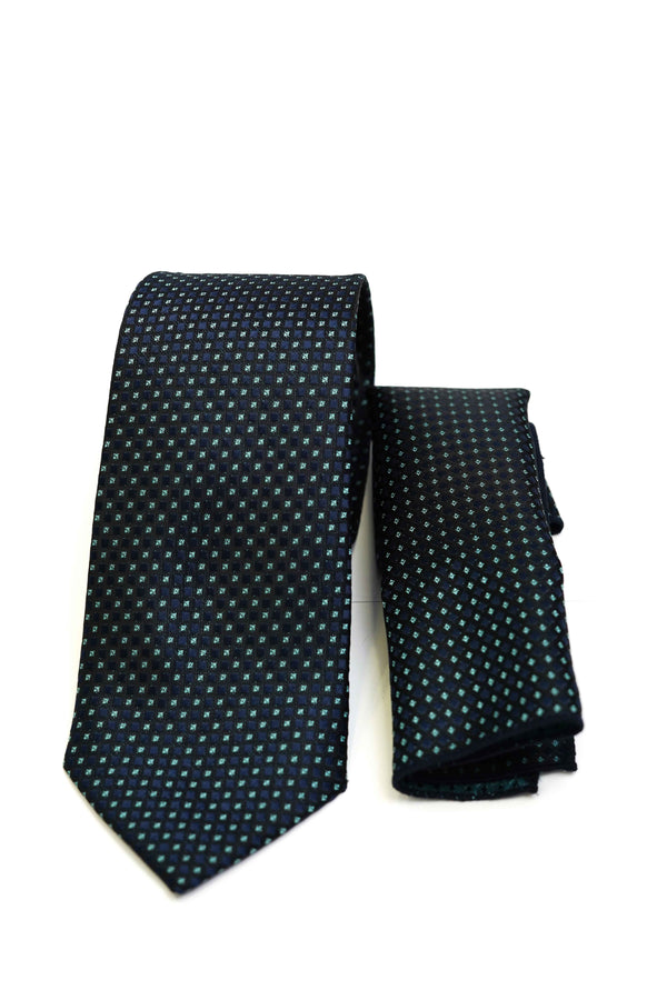 Tie & Pocket Square - Rich Silk Silver Grey Design