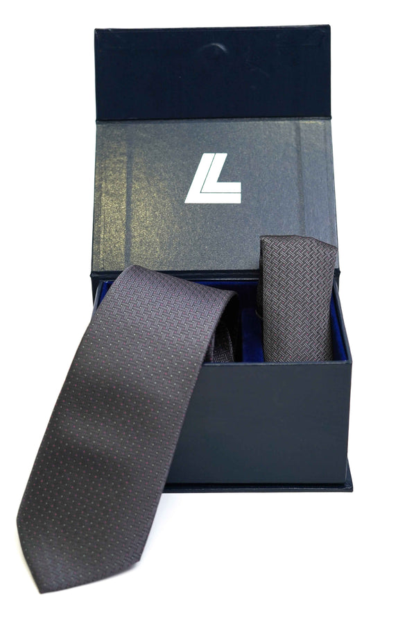 Tie & Pocket Square - Rich Silk Ash Grey Design