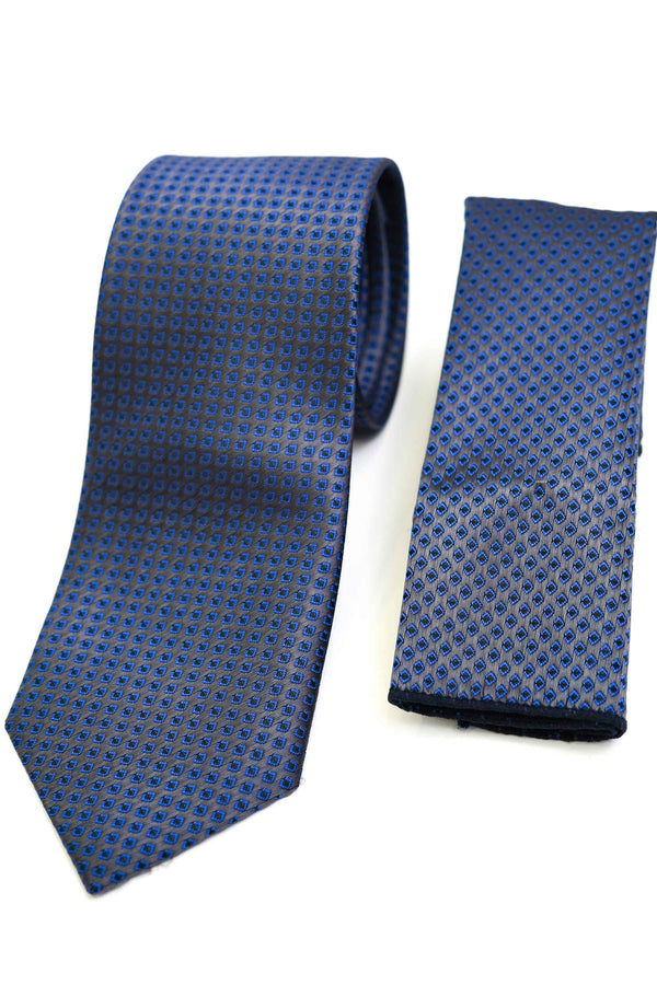 Tie & Pocket Square - Rich Silk Royal Blue Design