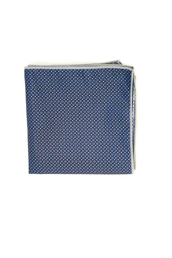 Pocket Square - Rich Silk White & Blue Design