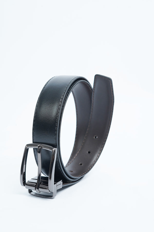Luxury black & chocolate brown double-sided leather belt for men