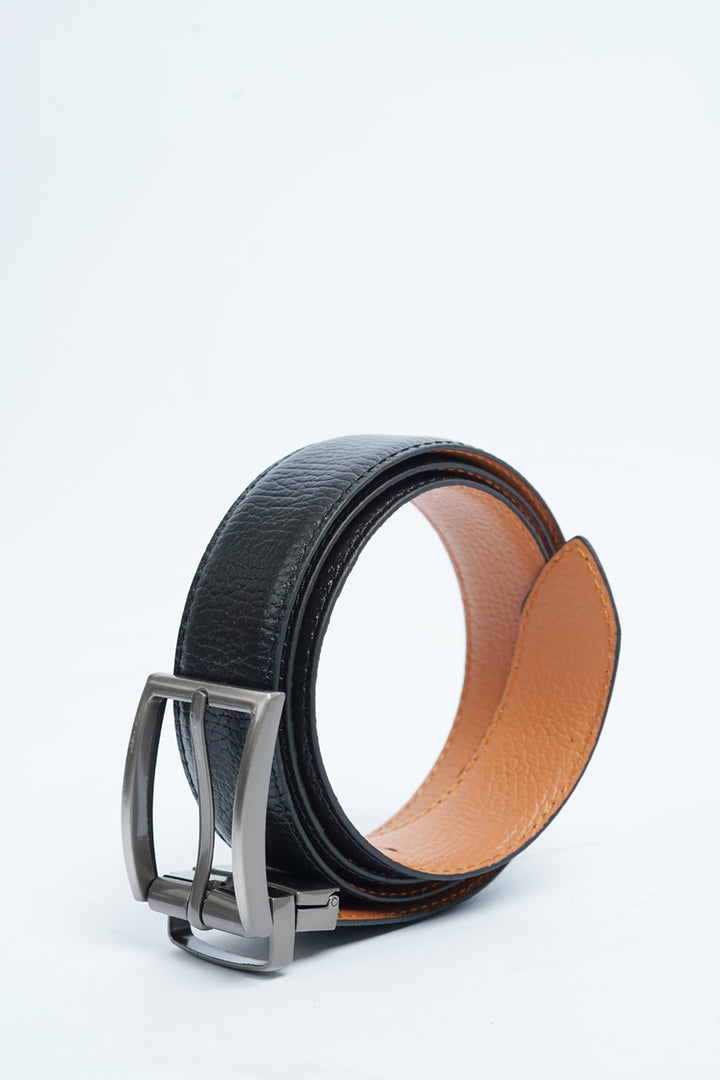 Designer black & camel brown reversible belt – unique textured finish