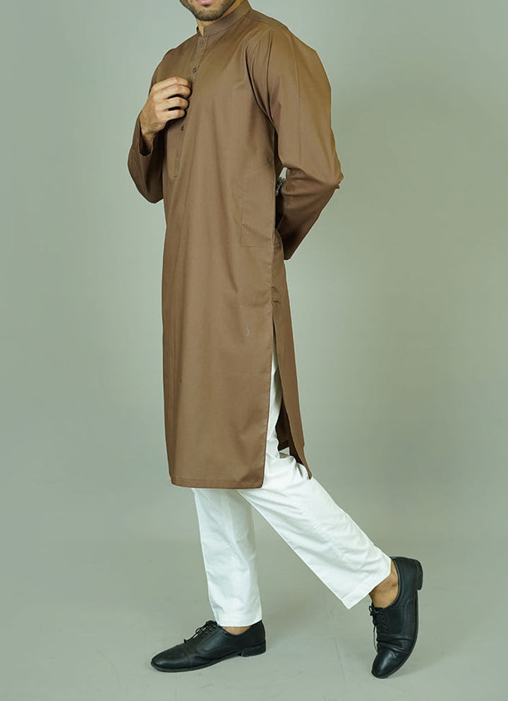 Mocha colored cotton kurta - Back view of premium summer ethnic wear