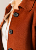 Plain-Rust Brown, Wool Blend Fleece, Women's Long Coat