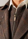 Windowpane Checks, Chocolate Brown, Wool Rich, Worsted Tweed Double Jacket