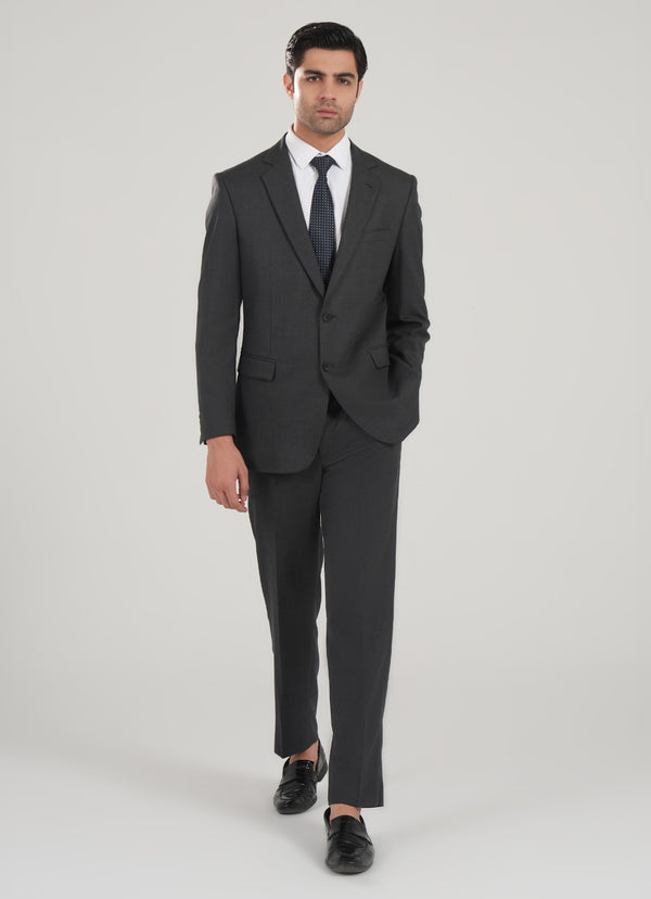 Lawrencepur medium grey plain 2-piece suit in wool-rich IMP Garment fabric.