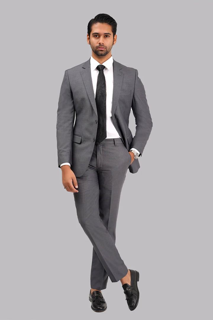 Dark Grey Plain 2-Piece Suit – Men’s Classic Formal Wear