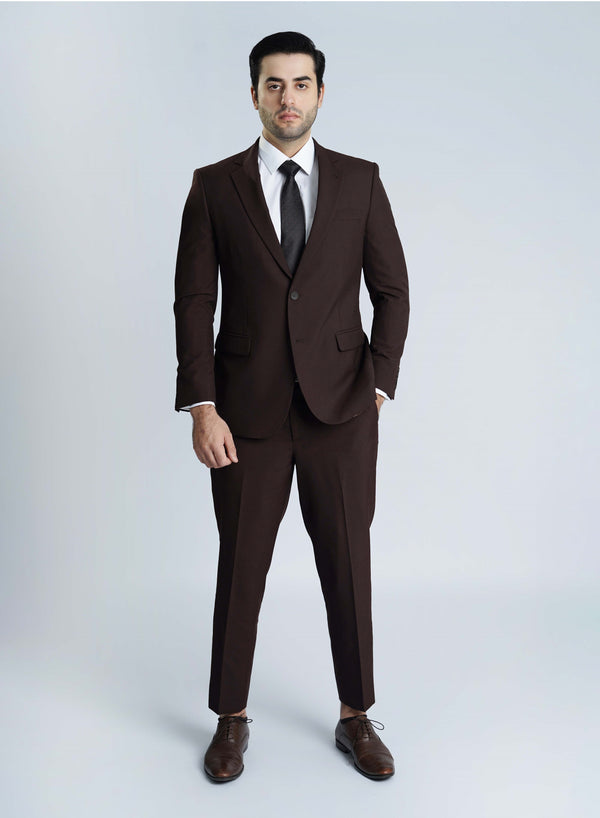 Lawrencepur brown plain wool-rich Tropical Classic 2-piece formal suit for men.