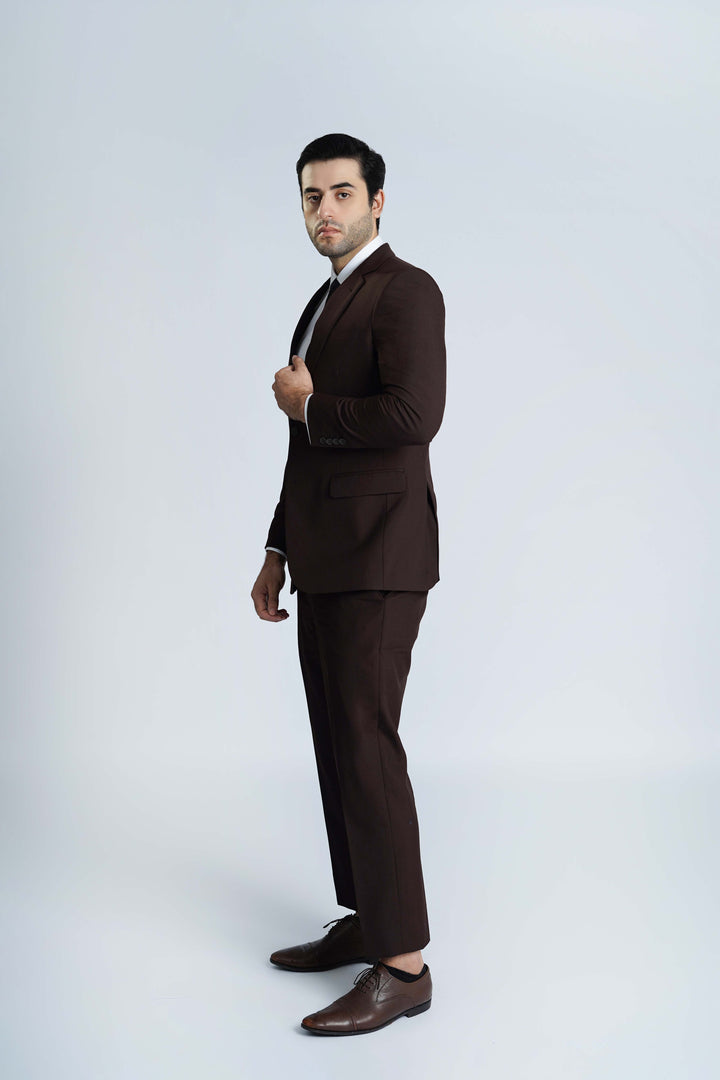 Brown Plain 2-Piece Suit - Wool Rich Tropical Classic, Men’s All Season Suit