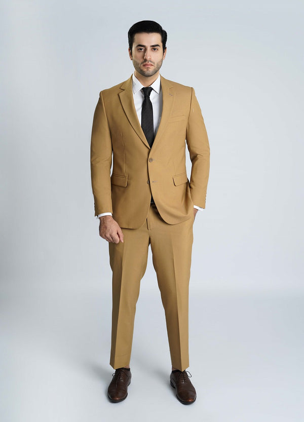 Elegant camel-colored men's suit jacket and trousers from the Lawrencepur Tropical Classic collection.