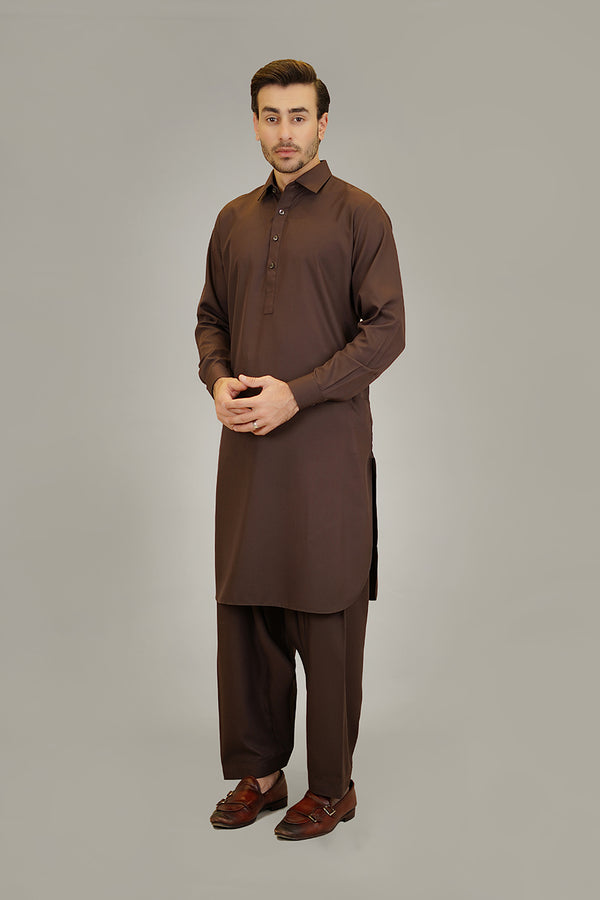 Shalwar Kameez - Sharda Warm Brown Plain