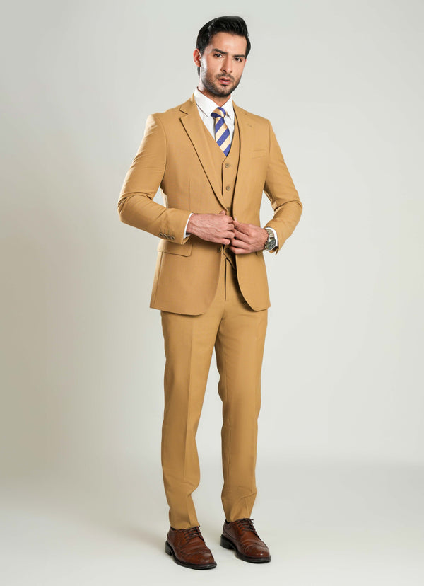 Lawrencepur brown plain 3-piece suit in Tropical Classic poly-wool fabric.