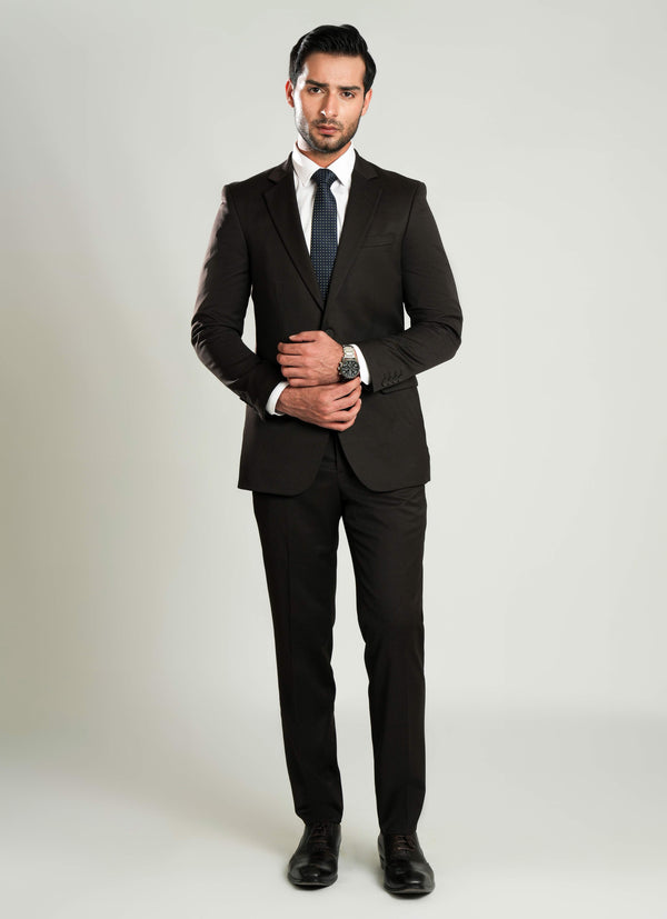 Lawrencepur chocolate brown plain formal 2-piece suit, a sharp wool-rich outfit.