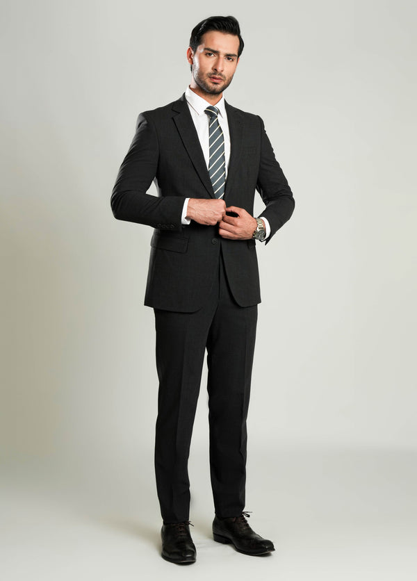 Lawrencepur charcoal grey plain formal 2-piece suit, a classic wool-rich ensemble.